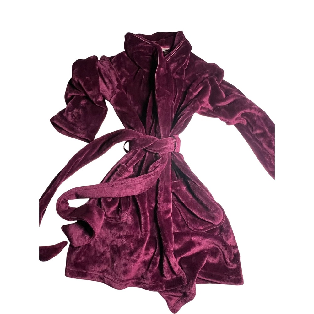 Victoria's Secret Plush Velour Robe Purple M‎ L G Tie Belt Shawl Collar